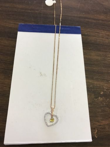 14kt Womens Yellow Gold Diamond Heart Necklace With Rose Gold!