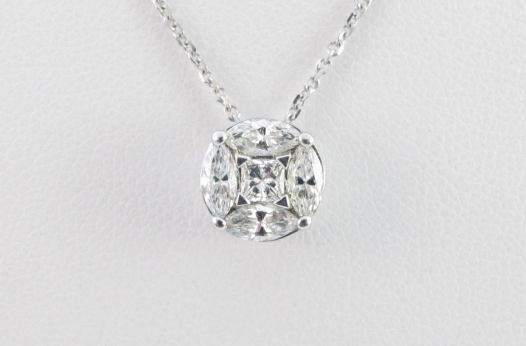 14k White Gold Solitaire Diamond Pendant Necklace 16