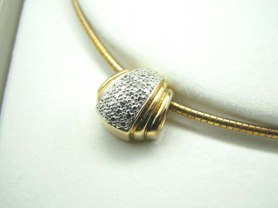 New/Box 18K YELLOW GOLD Over STERLING SILVER Omega Necklace DIAMOND PENDANT