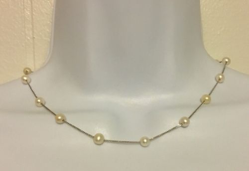 White Freshwater Pearl Necklace - 14k White Gold 17”