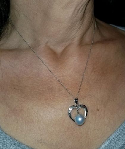 STERLING Heart PEARL Dangle NECKLACE WITH CHAIN VALENTINE'S DAY ?