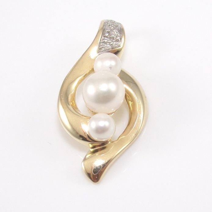 14K Yellow Gold 6mm Pearl Diamond Accent Pendant ZX