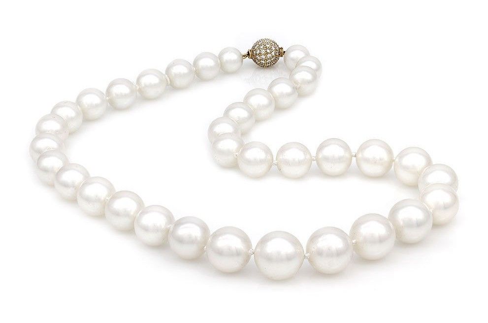South Sea Pearl Necklace with Pave Diamond Clasp in 18K Yellow Gold | JH