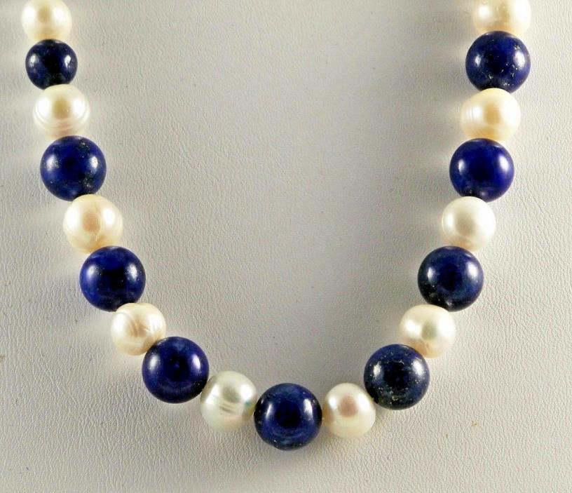 All Natural Lapis Lazuli w/Freshwater Pearl Necklace 18-20