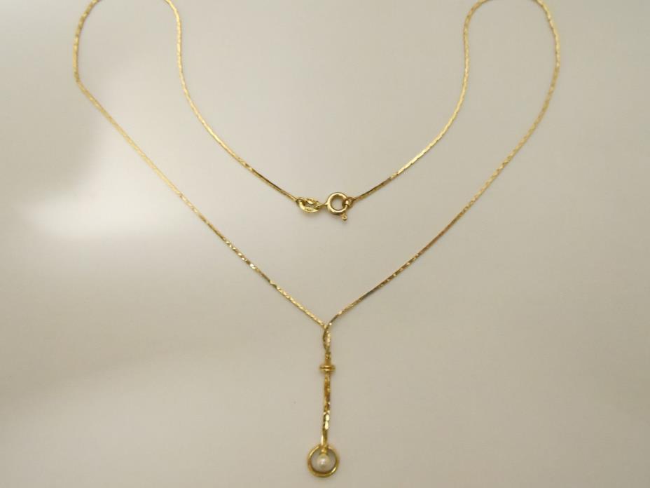 14K Yellow Gold Pearl Necklace Chain  16 3/4