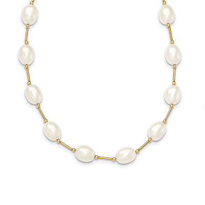 14K 7-8mm White Rice Freshwater Cultured Pearl Bead Necklace