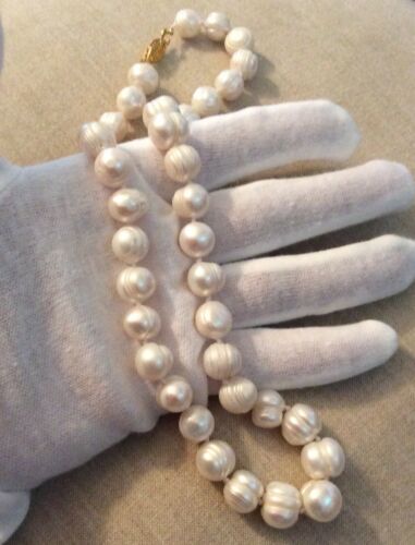 18 Inch Large White Baroque Freshwater Pearl Strand - Fully Knotted Strand!