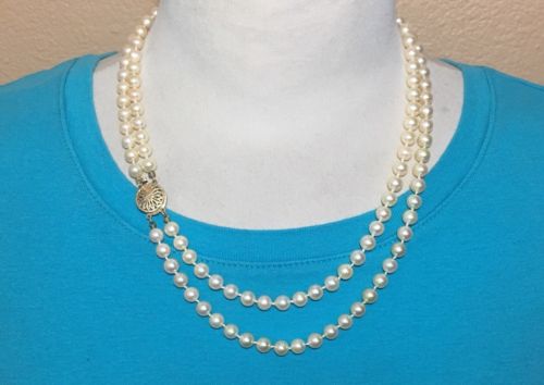 Vintage Double Strand Cultured Pearl Necklace W/14k Clasp