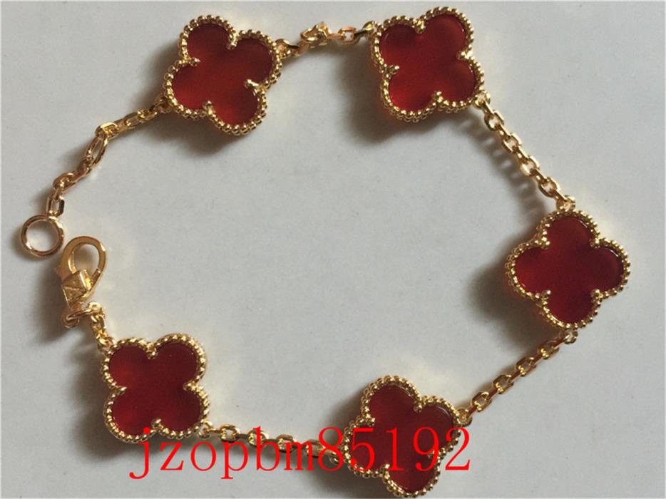 Authentic Van Cleef & Arpels 18k Yellow Gold Carnelian  Alhambra Bracelet