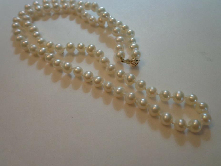 VTG CULTURED PEARL KNOTTED 5MM NECKLACE 18 IN 585 OR 14KT GOLD CLASP