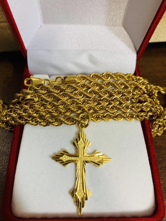 22Karat Saudi Gold Cross Necklace With 24” chain long