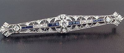 Antique Lady's Platinum 1 Carat Diamond and 1 1/2 Carat Sapphire brooch