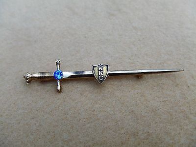 10k yellow gold kkc pin with ceylon sapphire 2 7/8 inches
