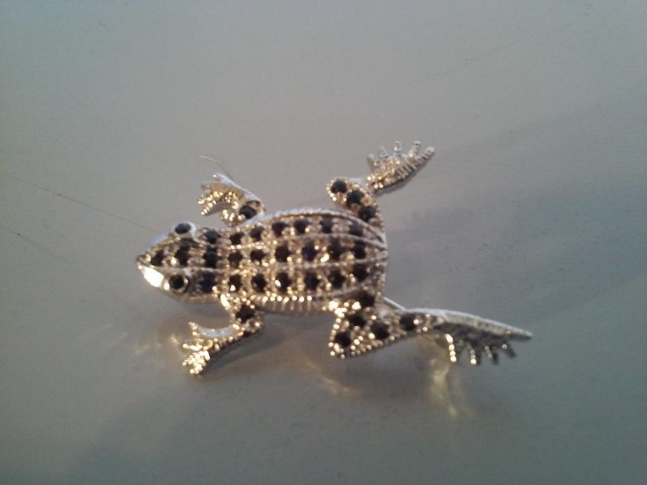 Sterling Silver and Sapphire Frog Pin. Real Nice Piece