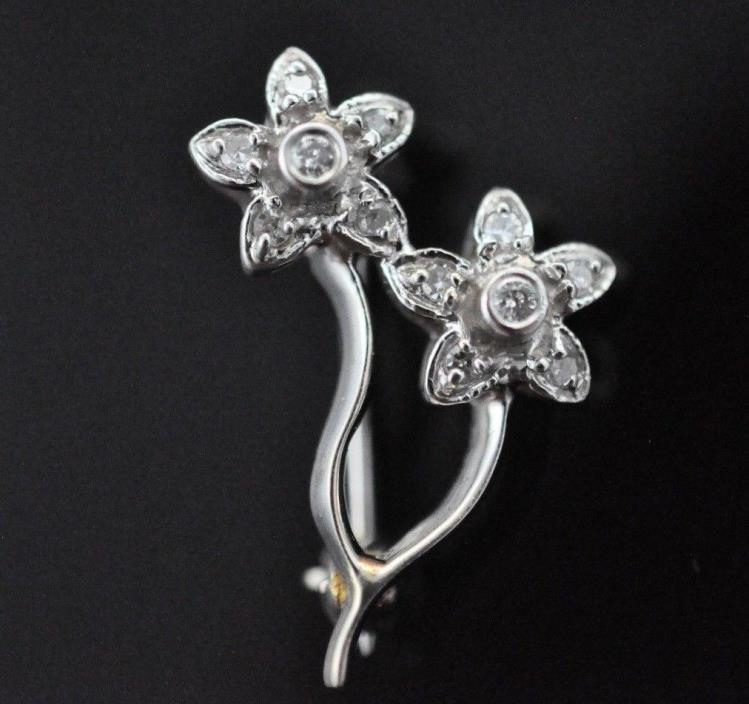 14k White Gold and Diamond Double Flower Pin