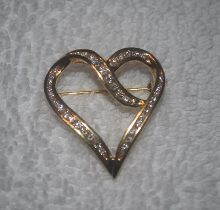 XL Estate 18K Y Gold Diamond Heart Brooch /Pin