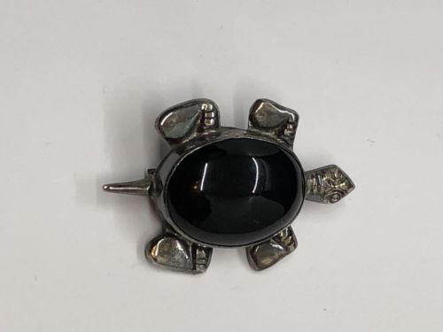 Sterling Silver Onyx Turtle Pin.