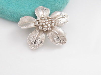 TIFFANY & CO SILVER FLOWER MARIGOLD BROOCH PIN POUCH INCLUDED