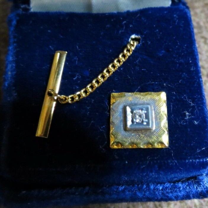 Vintage 12K Gold Mens 1/20 Diamond Square Tie Tack