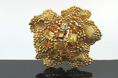 DAVID WEBB 18k Yellow Gold Vintage Flower Citrine BROOCH 61.3g