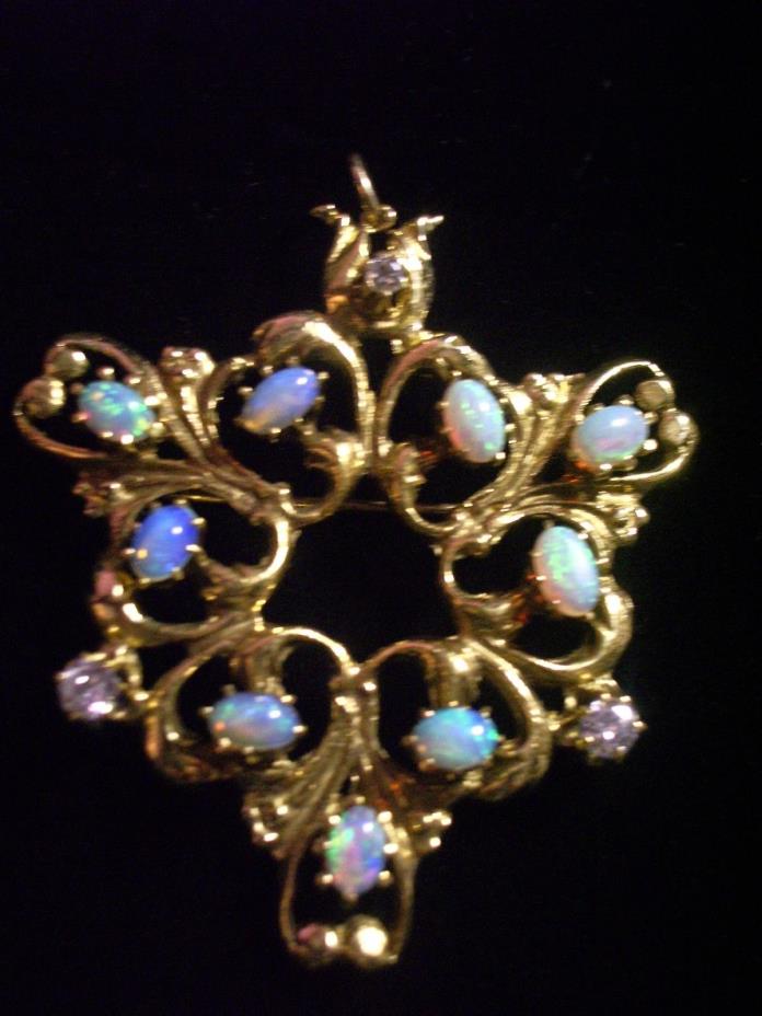 Vintage 18k gold opals diamonds stunning pendant brooch open work Not scrap