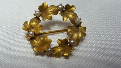 VICTORIAN Solid 10k Yellow Gold / Pearls / Ladies Brooch Scatter Pin