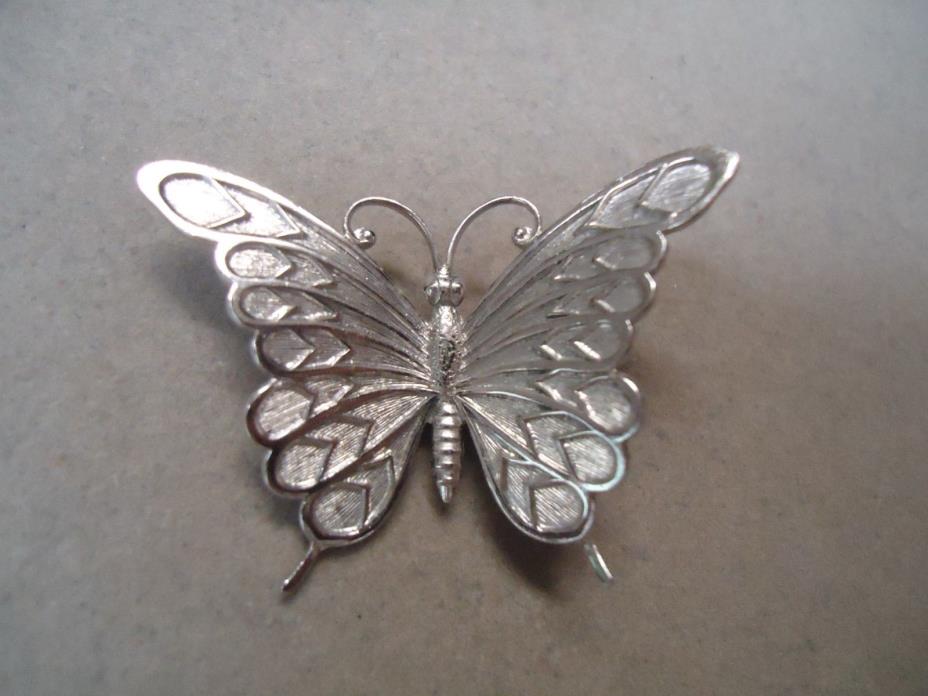 Sterling Silver 925 Textured Metal Elegant Butterfly Insect Brooch Pin