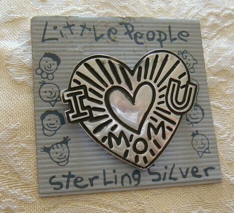 Vintage EFS Save the Children Sterling Silver I Love Mom Heart Pin Mexico NOS