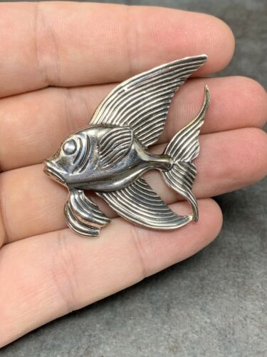 Vintage Large Sterling Silver Koi Fish Brooch Pin 1.75”