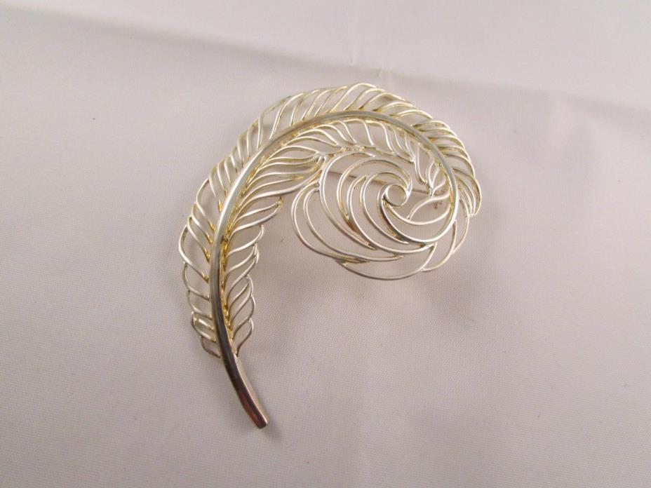 Signed 925 Sterling Silver Large Feather Leaf Filigree Brooch Pin 23 Grams
