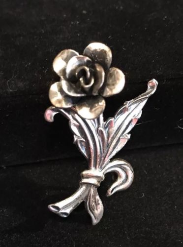 925 Sterling Silver Vintage Designer Jewel Art Flower Floral Pin Brooch