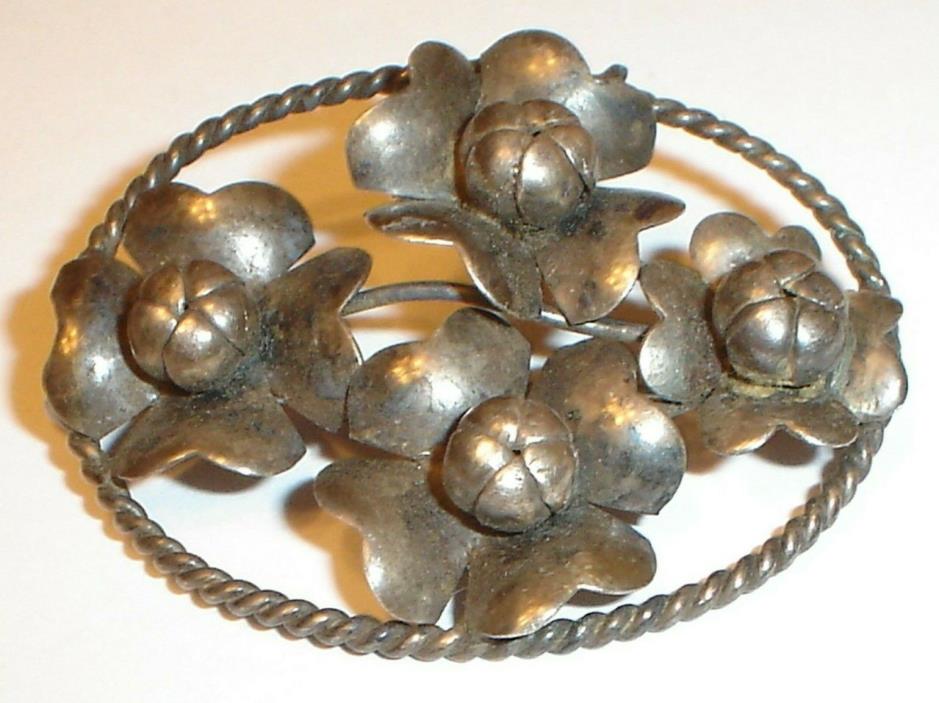 Vintage Sterling Silver Hand Made Floral / Flowers Brooch Pin (.925)