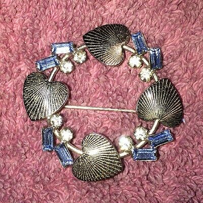 sterling silver circle pin Brooch Pendant - hearts and Blue Topaz signed CA 1.5