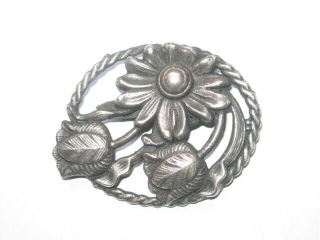 Vintage Antique Sterling Silver Flower Brooch
