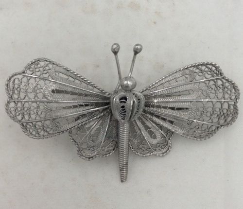 Sterling Silver Filigree Moth / Butterfly Brooch / Pin 8.0 Grams