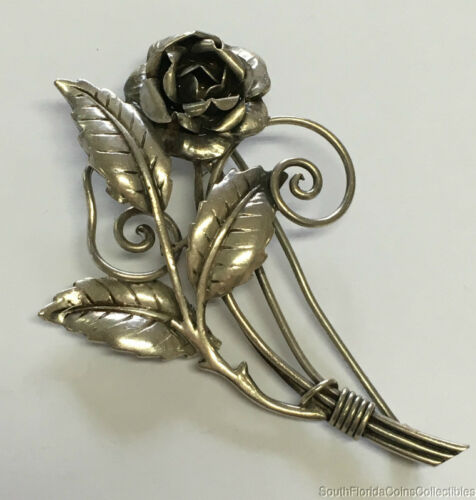 Estate Jewelry Flower Pin Sterling Silver 2 3/4