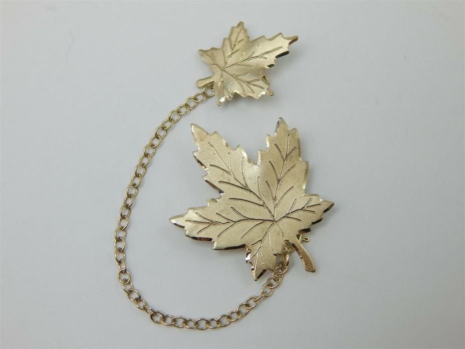 GOLD OVER STERLING DOUBLE DIAMOND CUT MAPLE LEAF PINS BROOCH