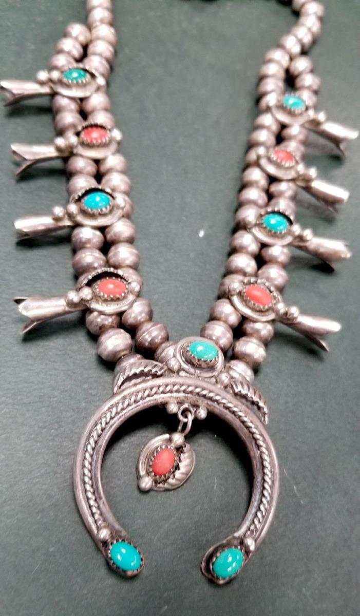 Vintage Squash Blossom Necklace coral / turquoise