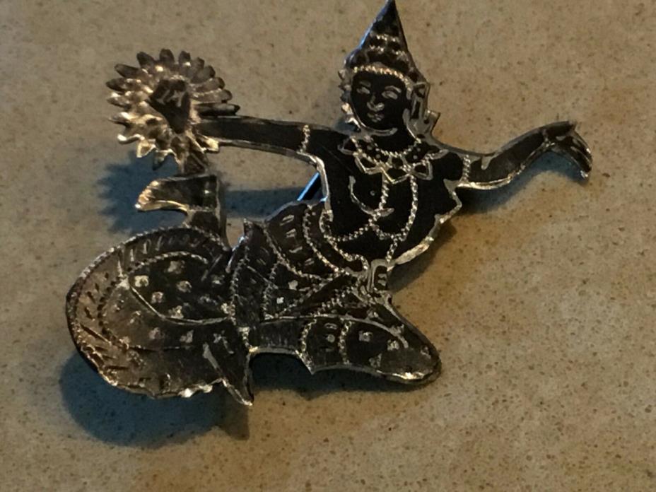 Antique - Sterling Silver Pin - SIAMESE DANCER - 2 INCHES - FREE SHIPPING