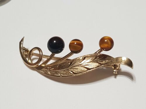 Avon Sterling Silver Leaf & Berry Brooch Pin With Cats Eye Gemstones Solid .925