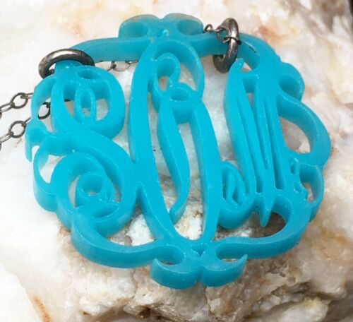 Monogrammed Turquoise Color Pendant On Sterling Silver Chain Necklace