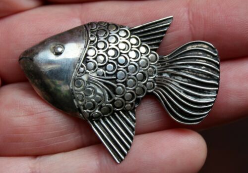 Fabulous Old Vintage 925 Sterling Silver MODERNIST MODERN ART FISH Brooch Pin