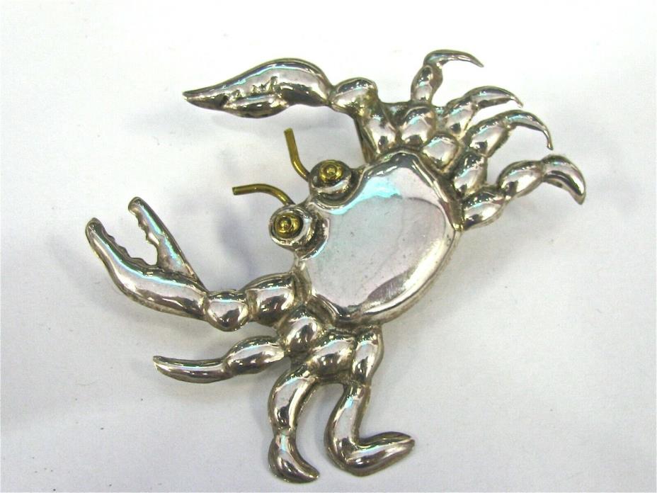 Full Circle Sterling Silver Crab Large Brooch Or Pendant