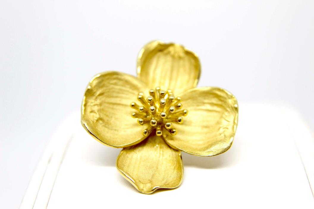 Cornus Dogwood Flower 18K Yellow gold Missouri State Flower Convertible Brooch