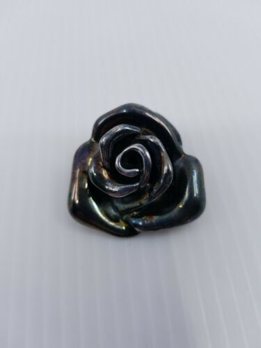 Sterling Silver ATI 925 Thailand Electroform Rose Flower Brooch Pin Pendant