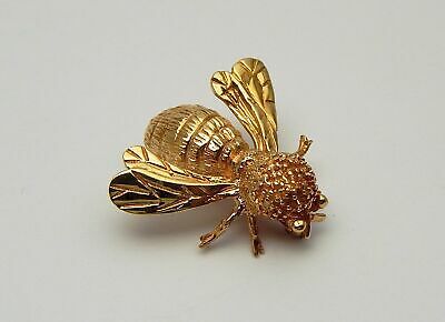 14K Gold Bee Pin, Bumble Bee Brooch Free Ship