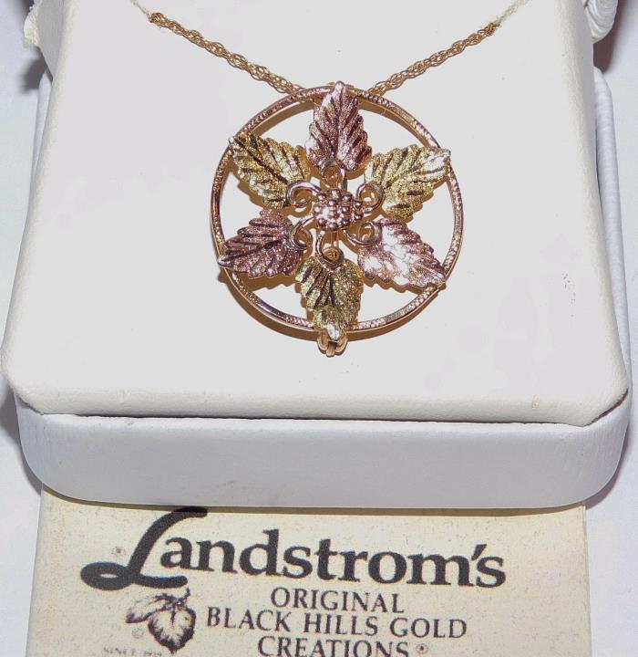 Black Hills Gold Circular Leaf Brooch Necklace 10 kt 12 kt Landstrom's