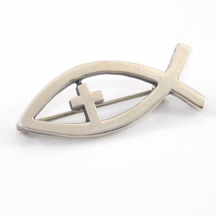 James Avery Rare Retired Sterling Silver Ichthus Cross Pin Brooch