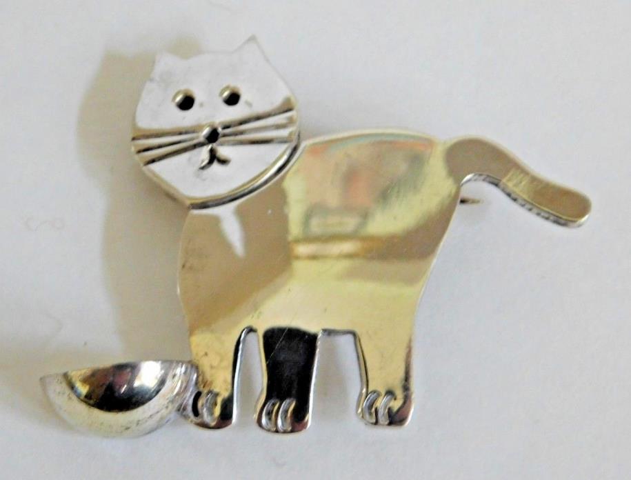 925 Sterling Silver - TAXCO MEXICO Sad Little Kitty Cat 14g - 1.75
