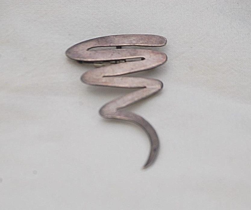 Vintage Sterling Silver .925 Zig-Zag Tornado Snake Pin Brooch Finely Detailed